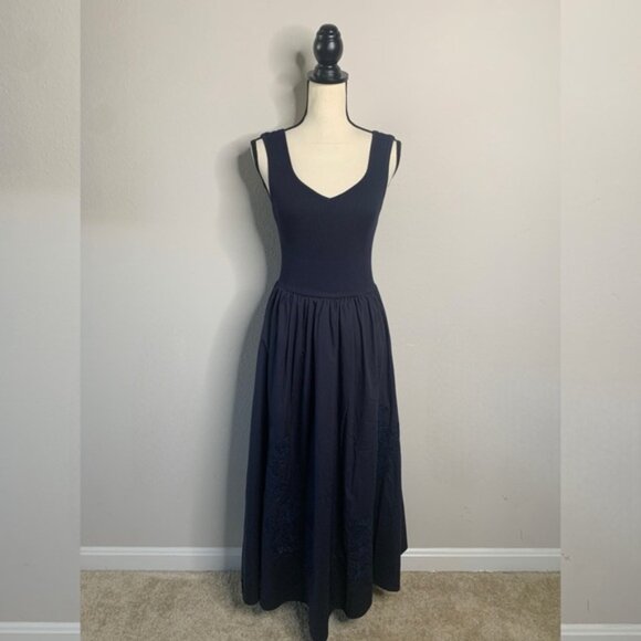 NWT Moon River Navy Blue Sleeveless Mixed Media Midi Dress - Picture 5 of 12
